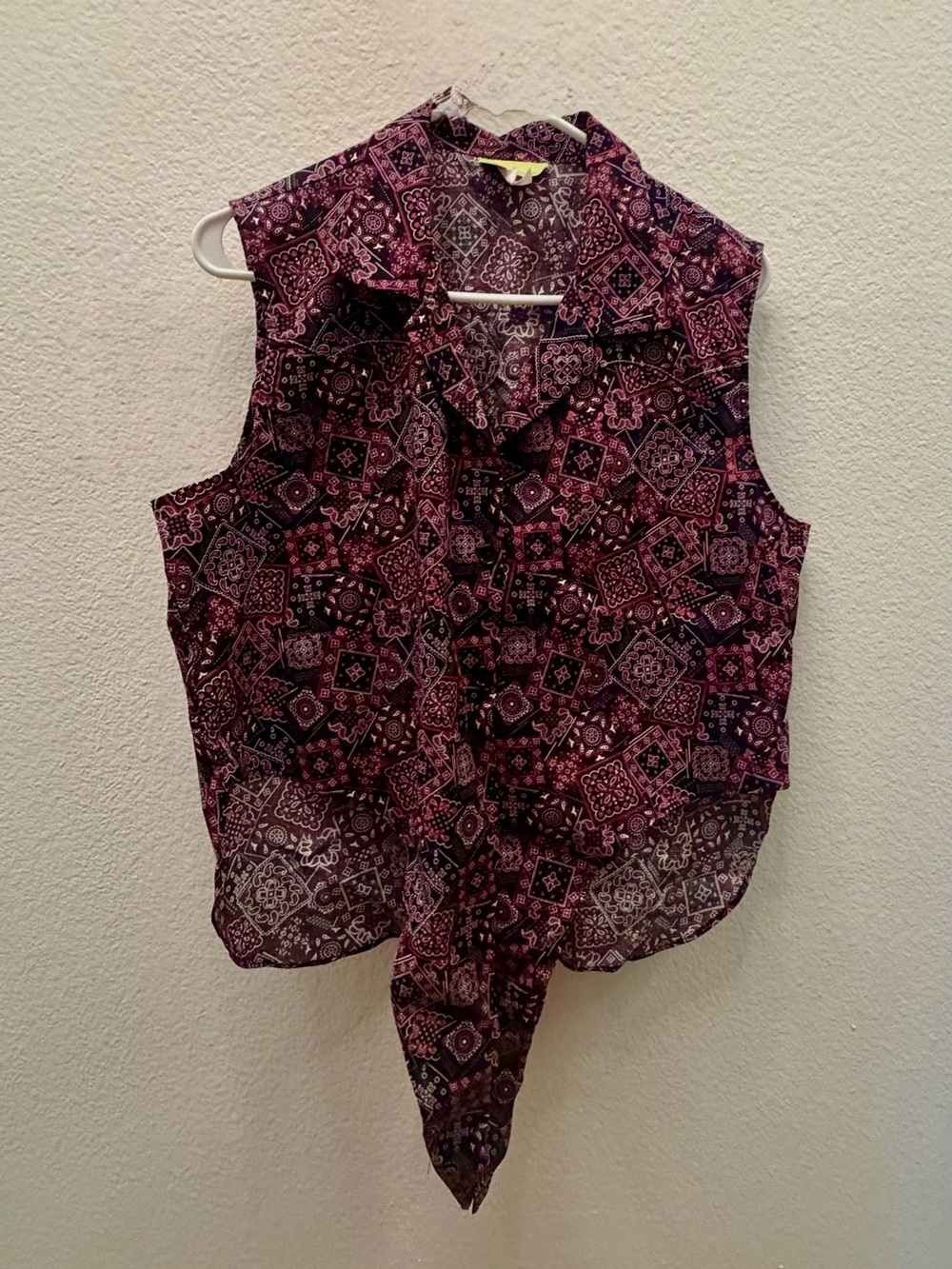 Bernie Dexter Plum Paisley Button-Down Tie Front Top